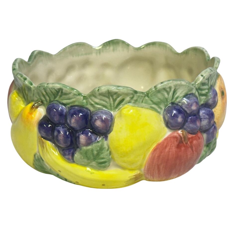 Fitz and Floyd 1989 Japan Majolica 'Calypso' Hand Painted Fruit Bowl-Excellent